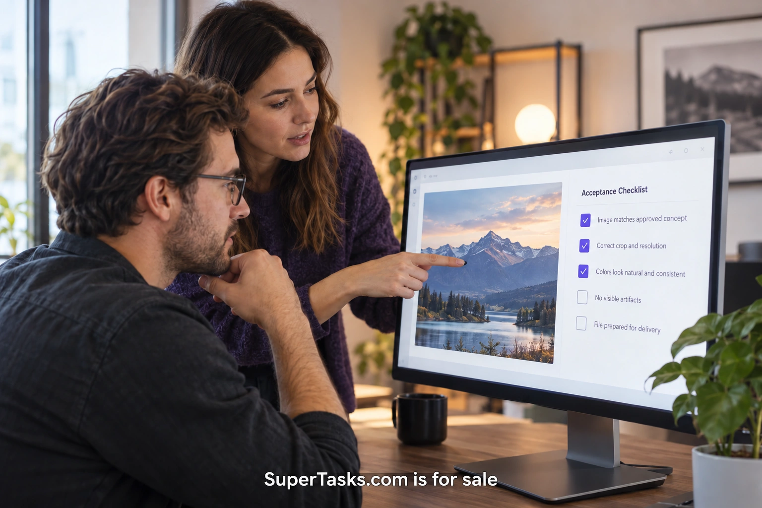 Colleagues reviewing a clearly structured task on a computer